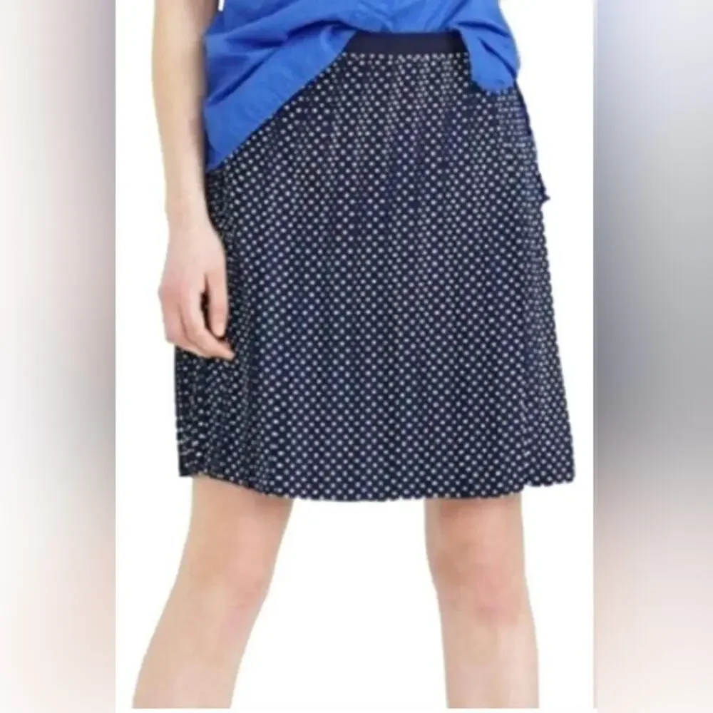 UEC J. Crew PLEATED Blue and White A-Line POLKA DOT Skirt SZ 10 FULLY LINED